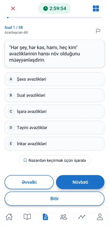 Sınaq imtahanı gedir: yuxarıda qalan vaxt, Azərbaycan dili üzrə ilk sual.